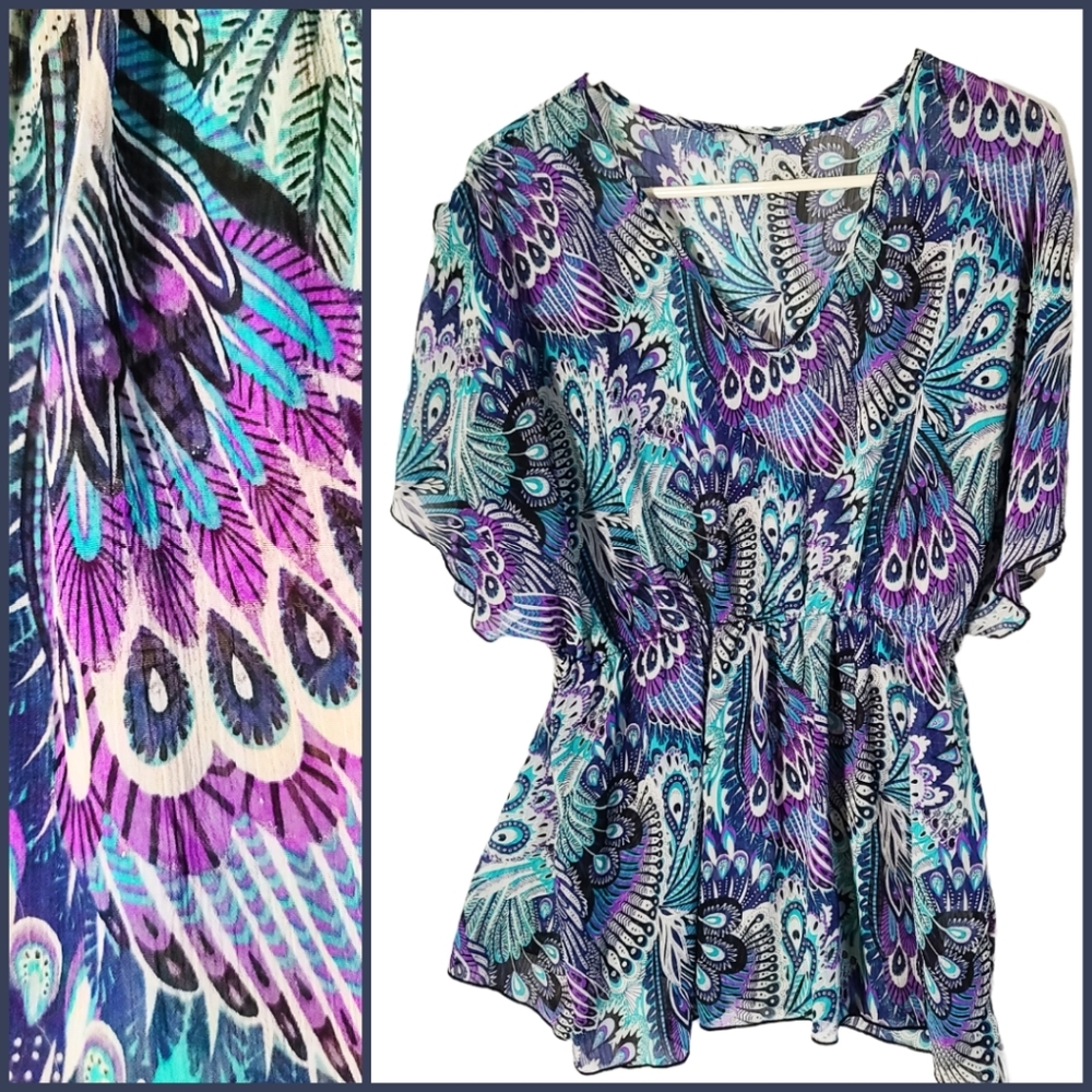 Peacock feather flowy blouse